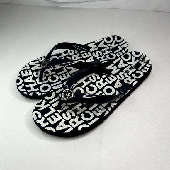 Michael Kors Monogram Logo Navy Blue White Flipflops Sandals Womens - Picture 7 of 8
